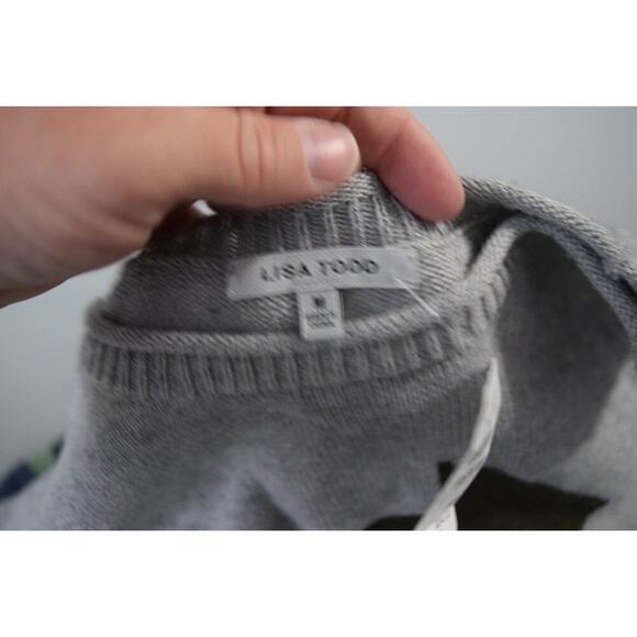 Lisa Todd Arrow Sweater Medium Gray Long Sleeve Striped Cotton Cashmere New - Picture 4 of 5